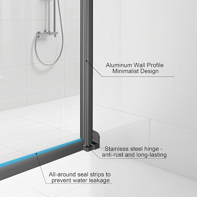 36-Inch Black Shower Door – 72" Height – 115° Opening – Magnetic Seal – - Image 7