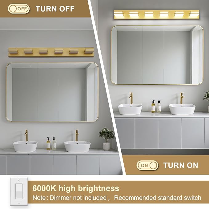 Modern LED Bathroom Lights Fixtures, Metal Gold Acrylic Wall Lighting, Vanity - Image 3