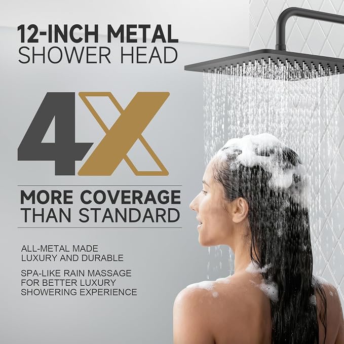 Lava Odoro 12-inch Square Bathtub and Shower Faucet Set Matte Black, Shower - Image 5