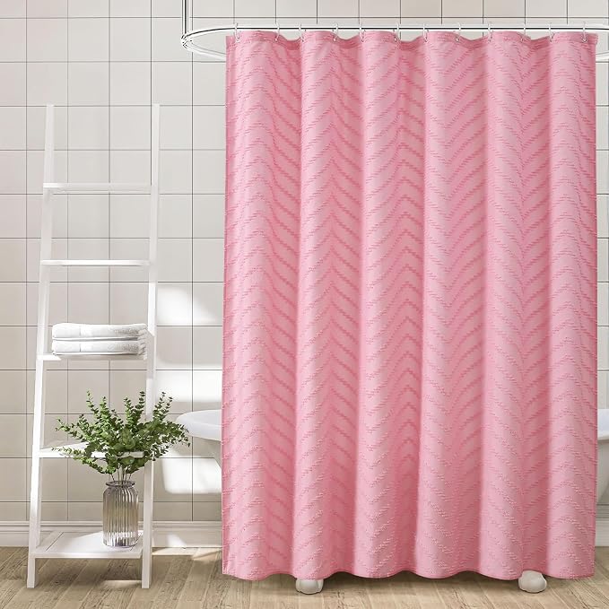 Pink Boho Shower Curtain Pretty Cute Shower Curtain Tufted Chervon Textured - Image 6