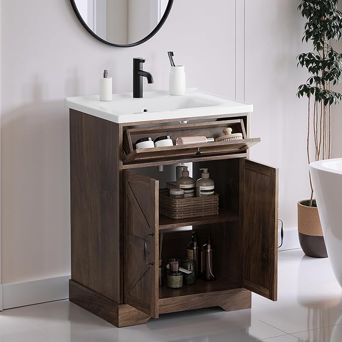 23.62" Bathroom Vanity with Ceramic Sink, Farmhouse Bathroom Vanity Cabinet - Image 6