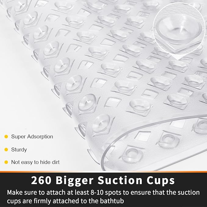 Yimobra Bathtub Mat Non Slip, Super Strong Suction Cups, 27.5"x15.5" Long - Image 2