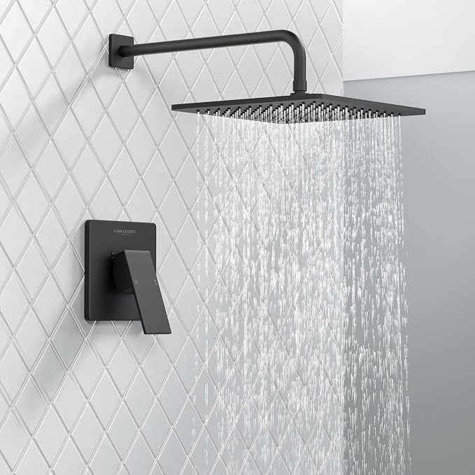 Lava Odoro 12-inch Modern Square Shower Faucet Set Matte Black, Shower Trim Kit - Image 3
