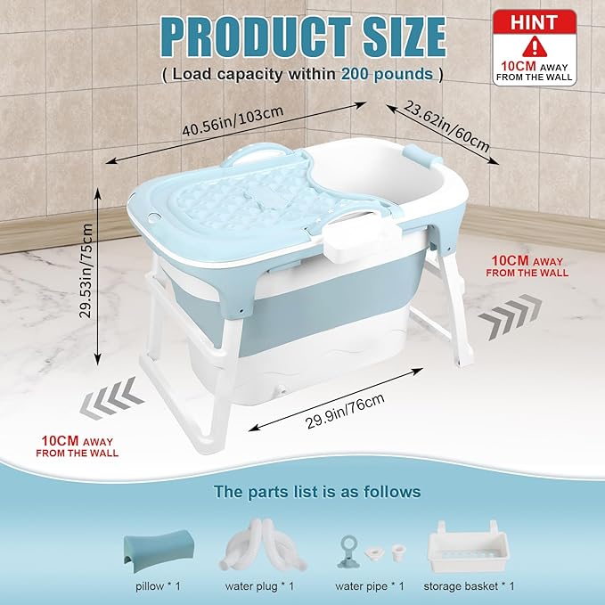 Portable Bathtub, 39 inch Portable Folding Bathtub - Image 2