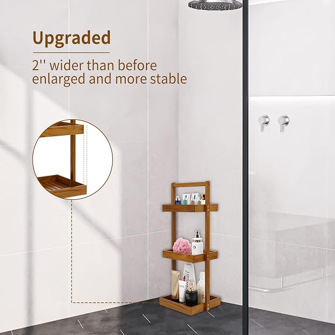 Utoplike Teak Shower Caddy Shelf, Standing Shower Organizer - Image 2