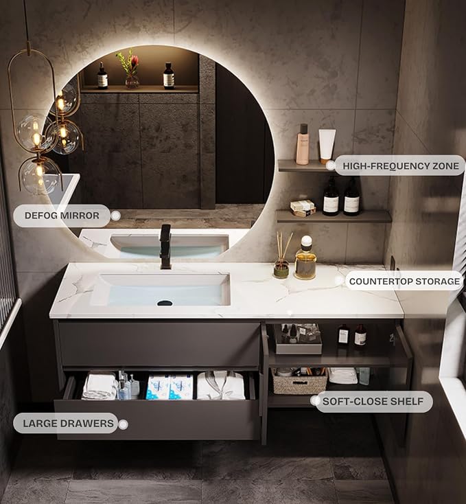 52IN Bathroom Vanity with Sink, Floating Modern Bathroom Vanity Include LED - Image 3