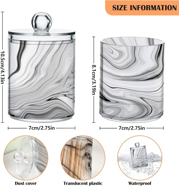 MNSRUU 2 Pack Qtip Holder Organizer Dispenser Fashion Grey Marble Bathroom - Image 3