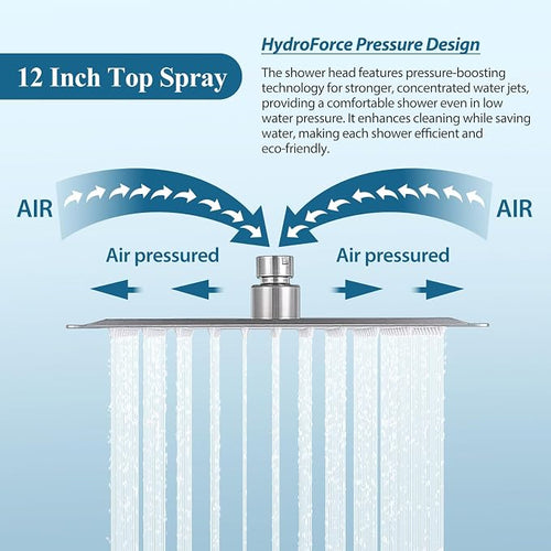 12 inch Square Shower Head and Handheld Set, Gasecoet Shower System - Image 2