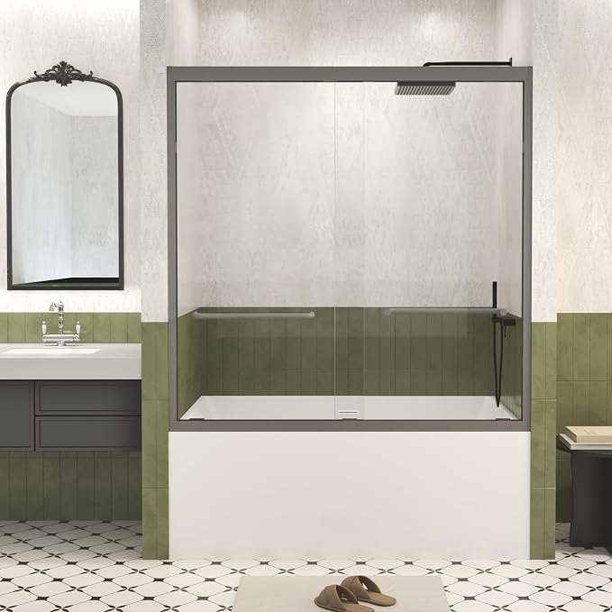 Shower Doors Glass Sliding, Semi-Frameless, 1/4" Inch Sgcc Tempered Glass by Unknown