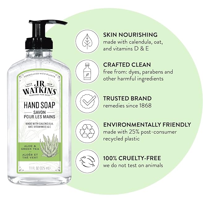 J.R. Watkins Gel Hand Soap, 3 Pack of 11 Fl Oz, Aloe & Green Tea - Image 2