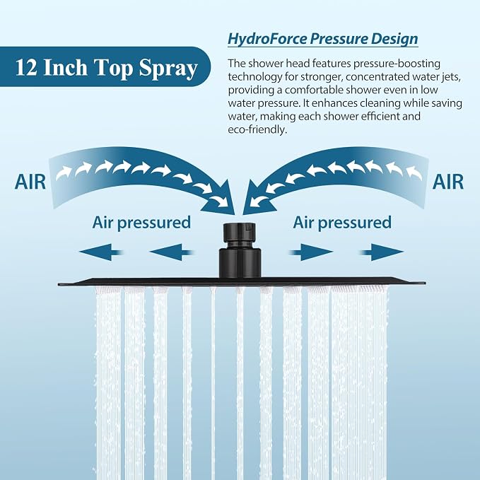 12 inch Square Shower Head and Handheld Set, Gasecoet Shower System - Image 4