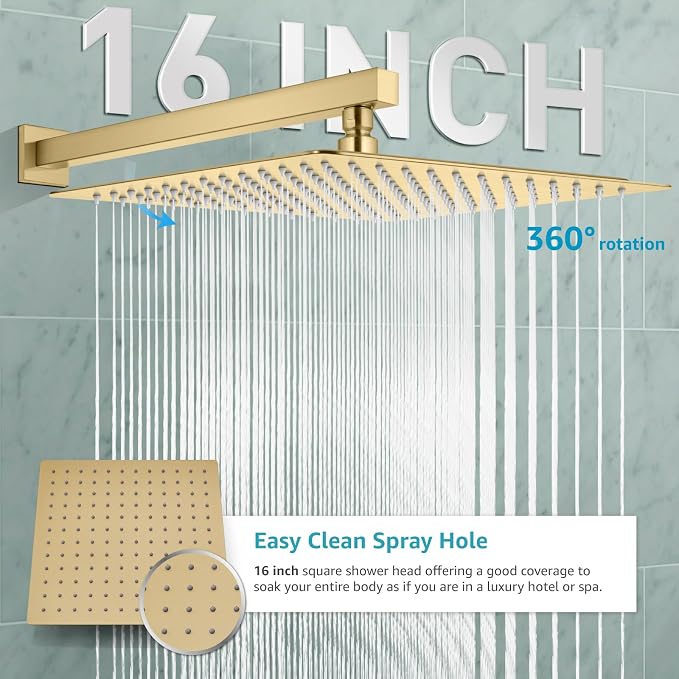 gotonovo Rainfall Bathroom Shower System Rain Shower Head and Handle Set Wall - Image 3