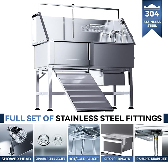 46" Dog Washing Station, Professional Stainless Steel Dog Bathing Station Pet - Image 2