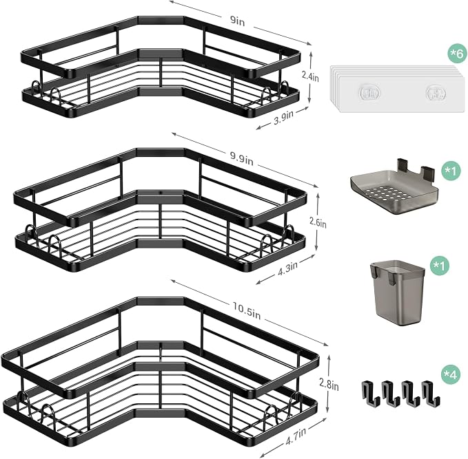 Corner Shower Caddy Bathroom Organizer Adhesive Shower Rack Bathtub Shelves - Image 6