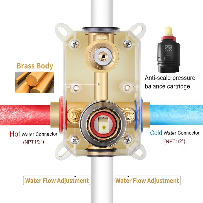 ESNBIA Ceiling Shower System, All Metal Shower Faucet set - Image 6