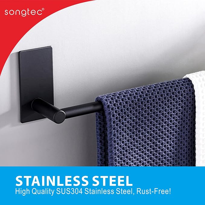 Adhesive Black Towel Bar 9-inch, Stick On Bath Towel Rack, Hand Towel Holders - Image 3