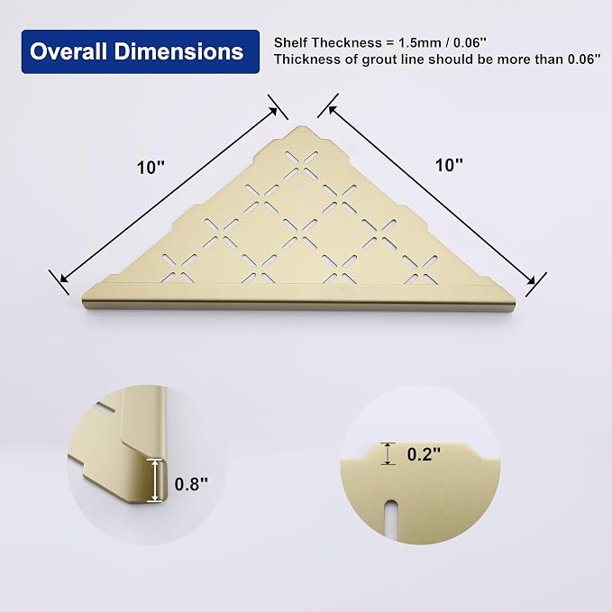 10" Corner Shower Shelf, Recessed Corner Shelf Organizer Rack, No Drilling - Image 2