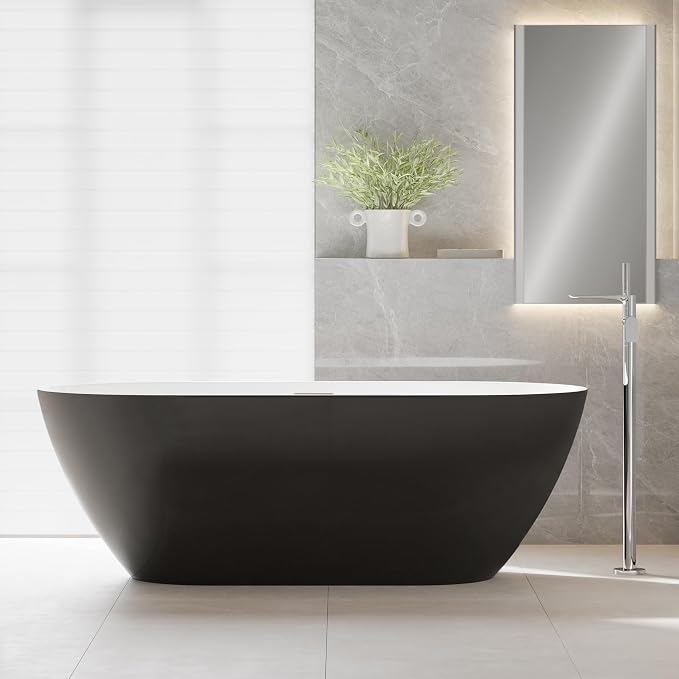 67 in Acrylic Freestanding Bathtub, Contemporary Stand Alone Tub, Glossy Black - Image 8