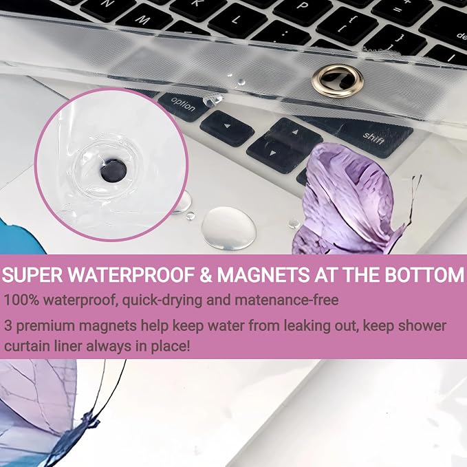 Clear Butterfly Shower Curtain Liner, Colorful Plastic Transparent Pretty - Image 6