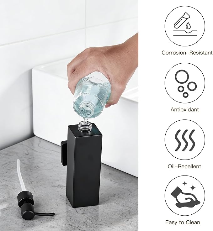 Black Soap Dispenser, Wall-Mounted 304 Stainless Steel Liquid Soap Dispenser - Image 4
