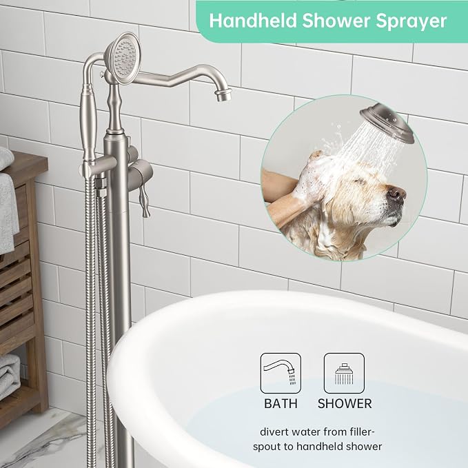 Hoimpro Free Standing Tub Faucet Freestanding Tub Filler Stand Alone Bath Tub - Image 4