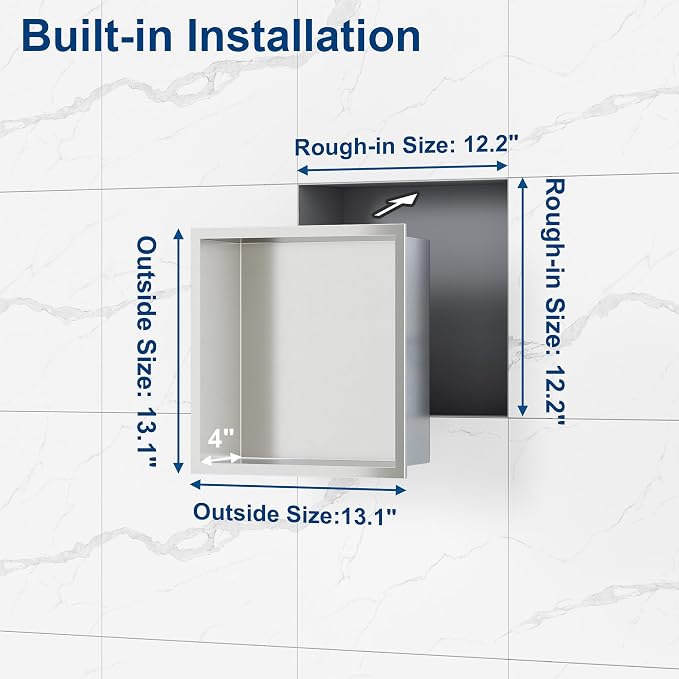 Neodrain Recessed Shower Niche, Bathroom Storage Cabinet Inner Size 12" X 12" - Image 3