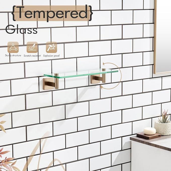 KOKOSIRI Wall Shelves Bathroom Hardware Glass Floating Shelf 12-Inch - Image 7