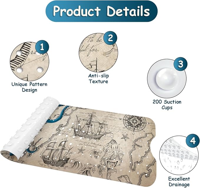 Bathtub Mat Non Slip, Octopus Extra Long Bath tub Mat Shower Floor Mat - Image 3