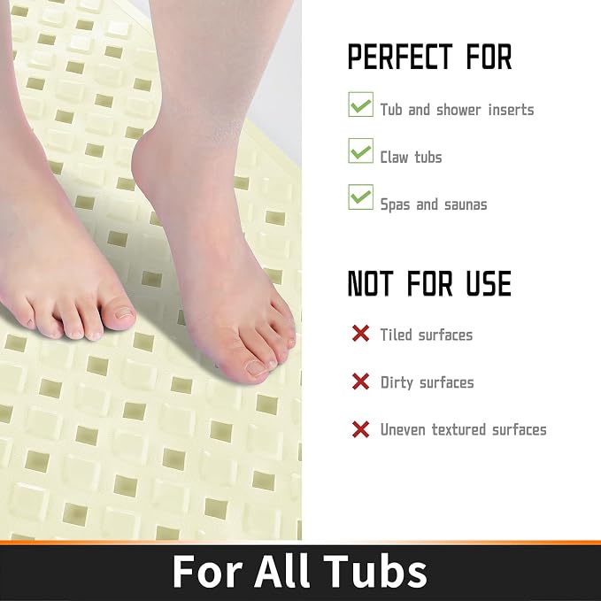 Yimobra Non Slip Bath Mat, Super Strong Suction Cups, 34.5"x15.5"Long Tub Mat - Image 4