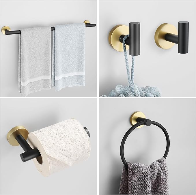Black and Gold Towel Bar Set 10 Pieces Bathroom Hardware Accessories Set - Image 7