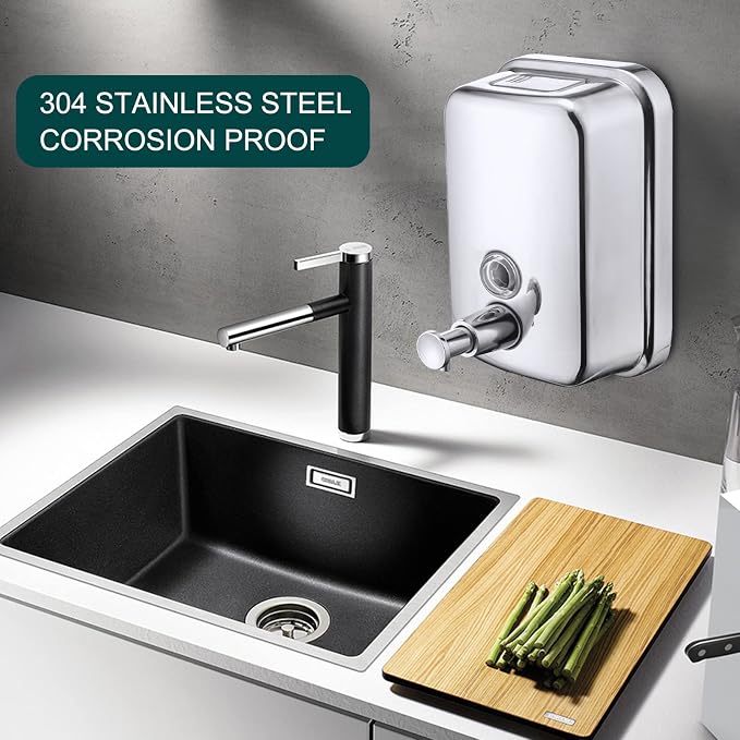 Commercial Soap Dispenser Wall Mount Stainless Steel Manual Liquid Pump - Image 3