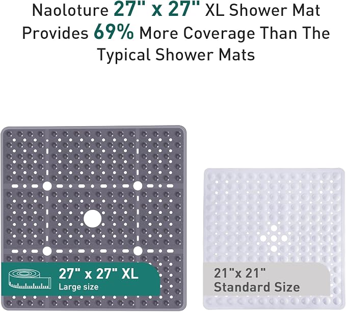 Large Gray Square Shower Mat Non Slip 27 x 27 Inch, Soft Bath Mat Bathtub Mat - Image 3