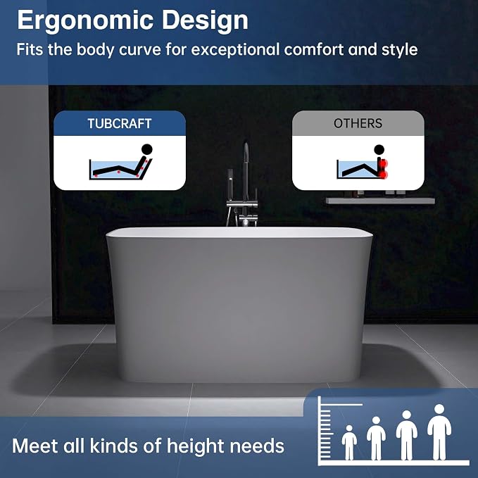 47" Japanese Soaking Freestanding Bathtub, Stone Resin Deep Soaking Bathtub - Image 6