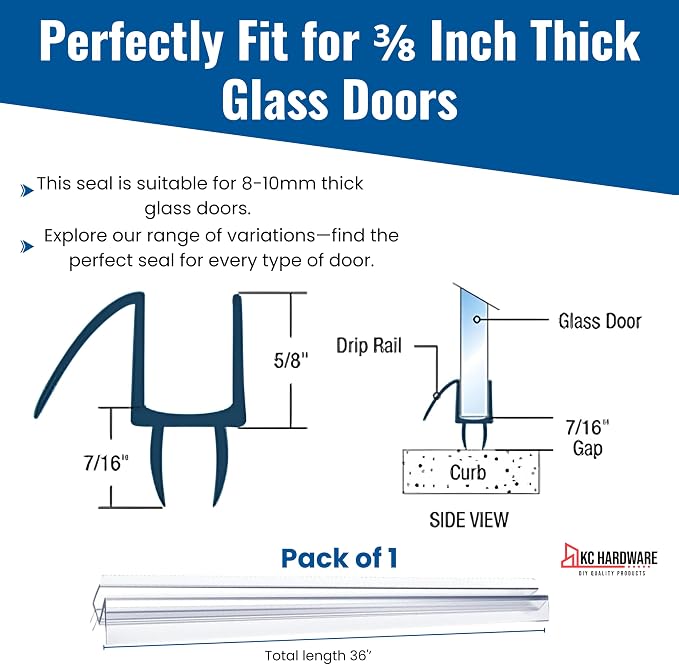 KC Hardware Frameless Shower Door Bottom Seal Strip - Image 2