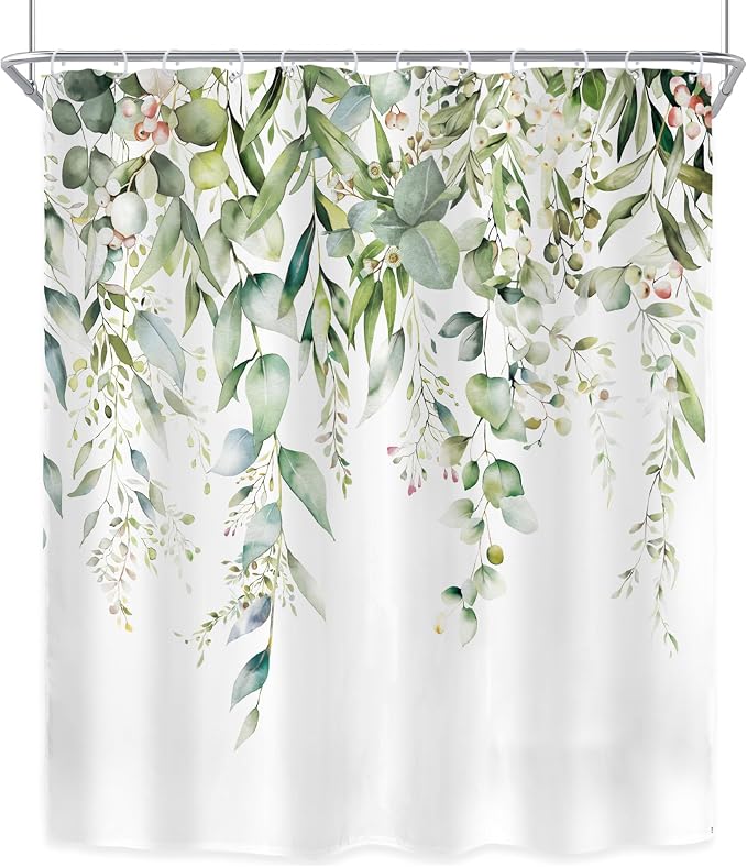 Riyidecor Sage Green Eucalyptus Shower Curtain, Fabric Cloth Bathroom Curtains - Image 7