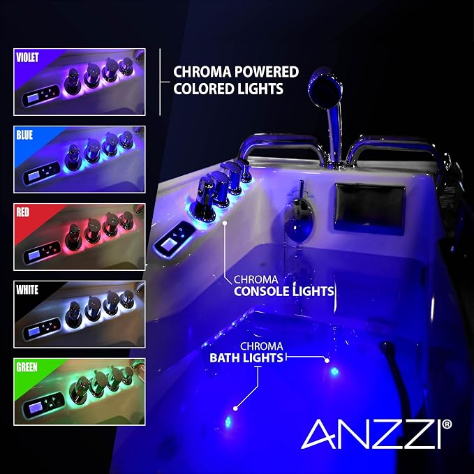 ANZZI Walk In Tub 53" x 27" Right-Drain Bathtub, Air & Whirlpool Massage Jets - Image 6