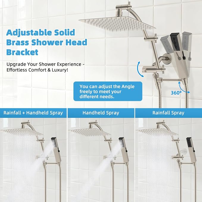 Hibbent All Metal CUPC Certified 10'' Rainfall Shower Head, Dual Shower Head - Image 8