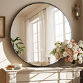 42 Inch Round Black Metal Wall Mirror by XRAMFY