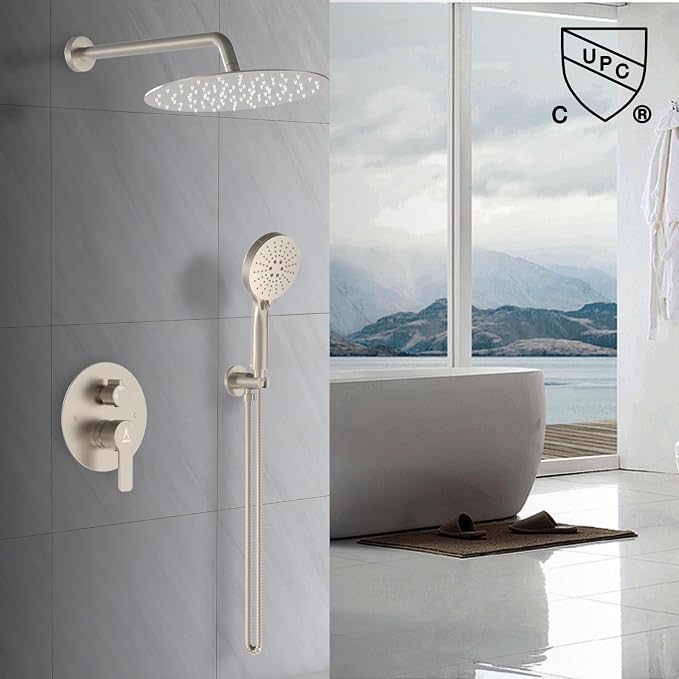 Shower Faucet Set 10IN Brass Rough-In Valve Body Trim Kit Rainfall Included - Image 2