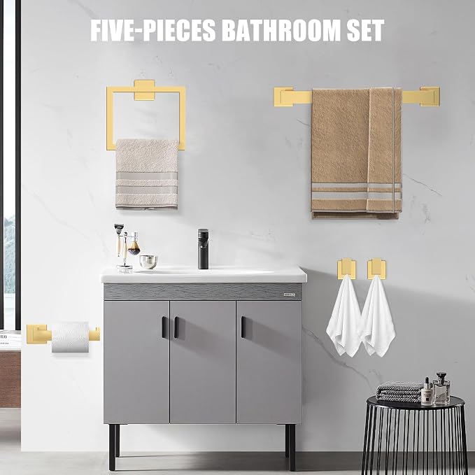 5 Piece Gold Towel Bar Set Bathroom Hardware Set Gold Bathroom Accessories Set - Image 6
