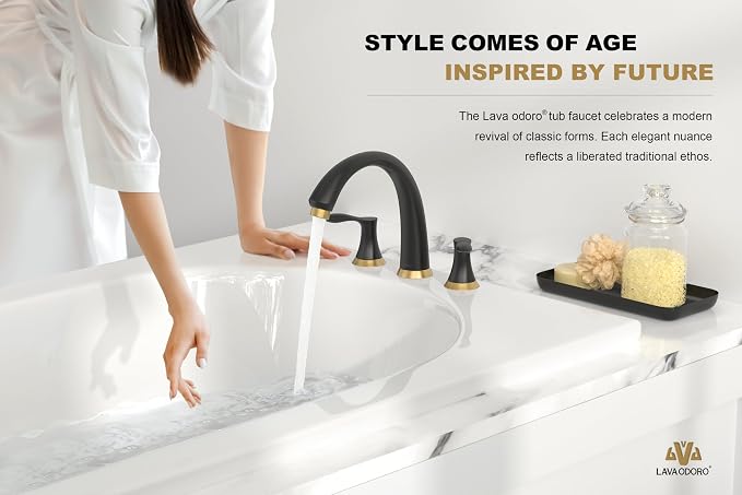 Black Gold Roman Tub Faucet, Lava Odoro 8 inch Widespread Bathtub Faucet - Image 2