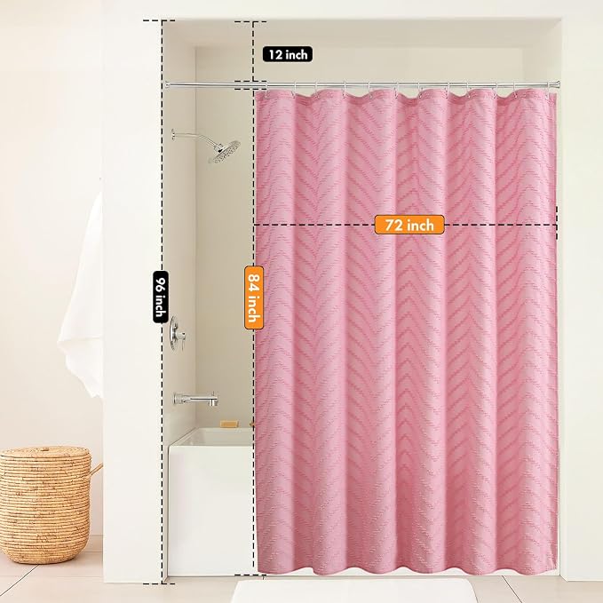 Pink Boho Shower Curtain Woven Fabric Cute Shower Curtain Textured Tufted - Image 2