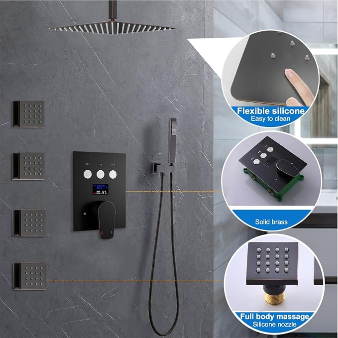 Shower System Oil Rubbed Bronze Shower Faucet Set 12 Inch Ceiling Mounted Full - Image 7