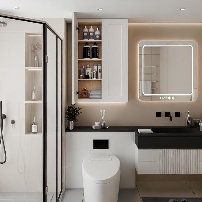 27 Inch Laundry Room Cabinets Wall Mounted, Solid Wood Over The Toilet Storage - Image 6