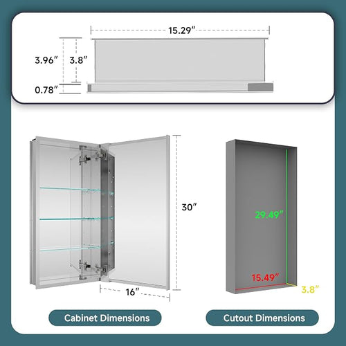 16"x30" Recessed Medicine Cabinet - Image 2