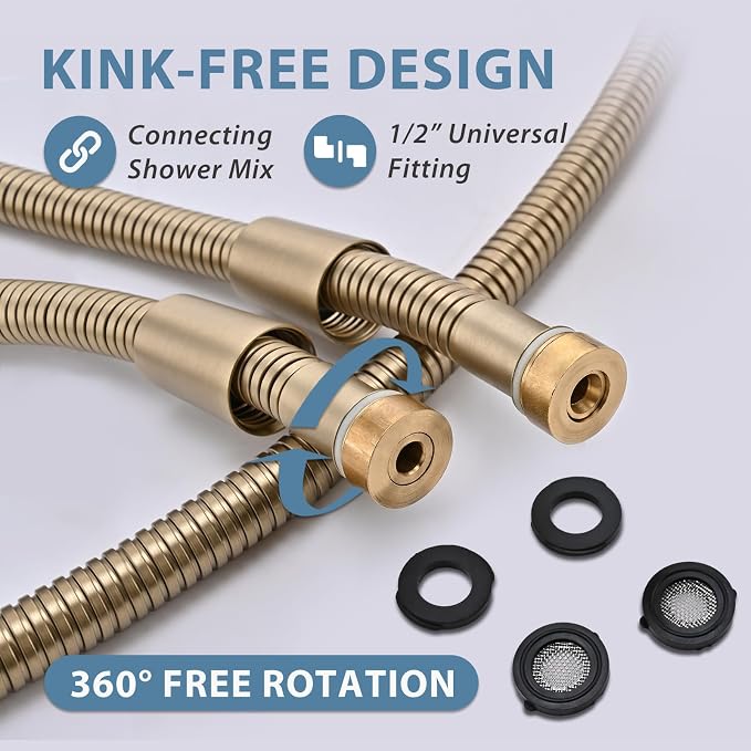 59 Inches Shower Hose Replacement Gold 304 Stainless Steel Handheld Shower Head - Image 2