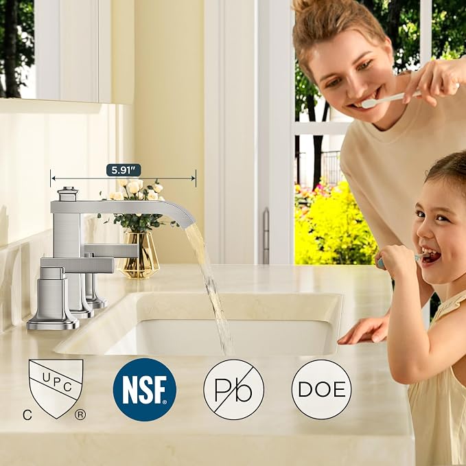 FORIOUS Brushed Nikcel Bathroom Faucet, 8 Inch Widespread Bathroom Vanity - Image 3