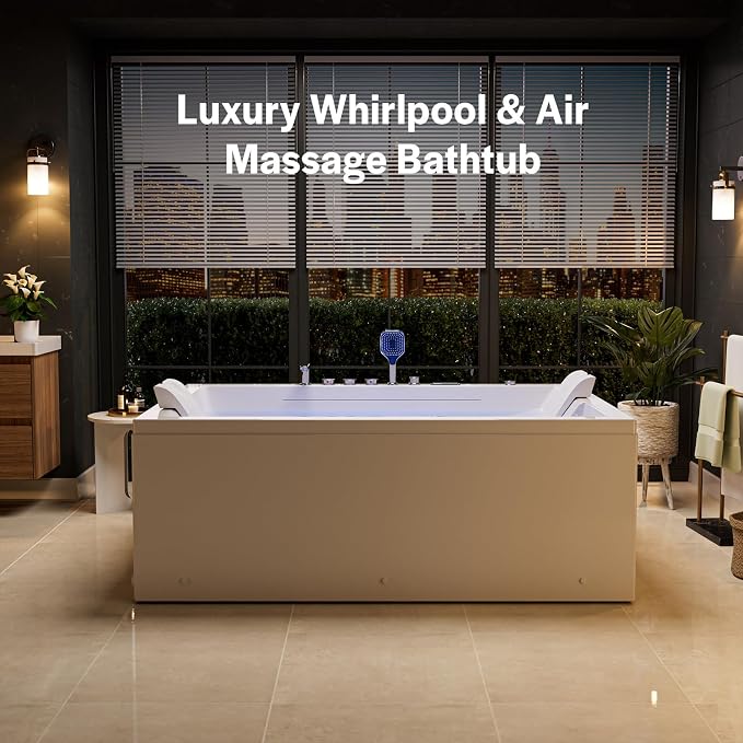 Empava PRO Series 71"x51" Jetted Bathtub, Alcove Spa Tub | 16 Hydro + 24 Air - Image 5