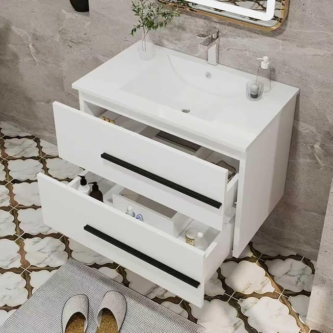 30 Inch Bathroom Vanity Sink Cabinet, Modern Wall Mounted Floating Bathroom - Image 5