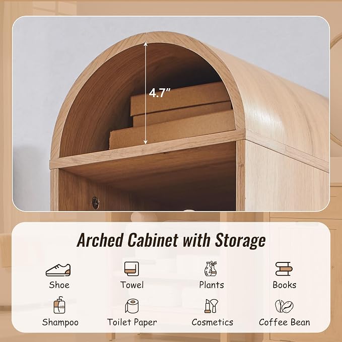 67" Tall Arched Bathroom Storage Cabinet, 8-Tier Modern Farmhouse Storage - Image 3
